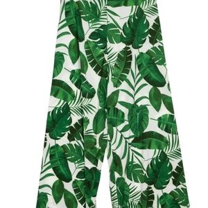 Alice+Olivia Womens Athena Pants Green Palm Leaf Wide Leg High Rise Stretch 4